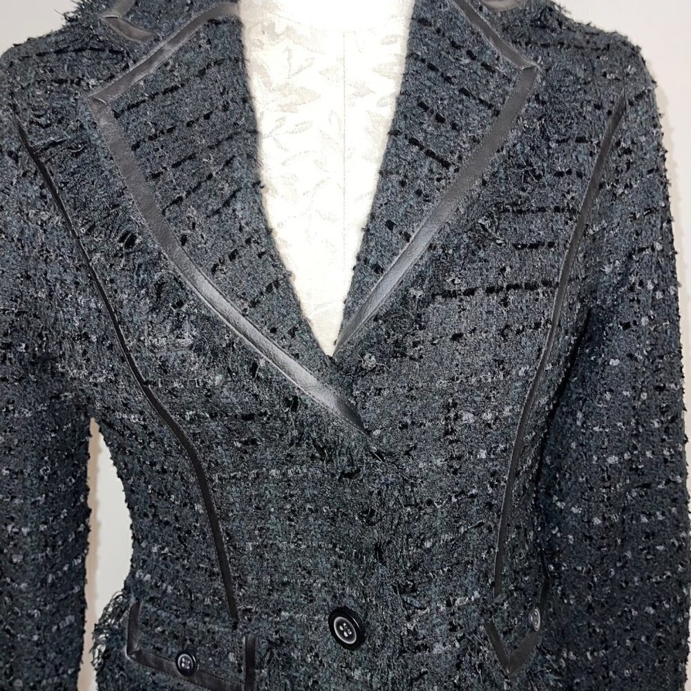 Cache Womens Blazer Black Size 2 Vintage Textured Lined Acrylic Blend Fringe - Picture 15 of 16